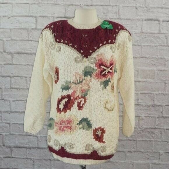 Vintage Sweaters - Vintage 80s Cottagecore Floral Handknit Sweater Medium New